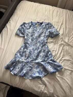 Lulu's Pale Blue Satin Floral Mini Dress